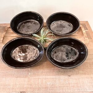 Set 4 Individual Oblong Crock Baking Bowls Taiwan Dark Brown Glazed Casserole